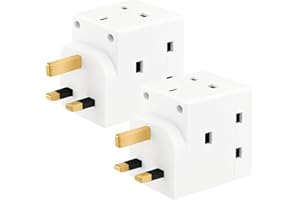 SHPELEC® 13A 3-Way Fused Adaptor - Heavy Duty Triple Plug Outlet Converter with Built-in Surge Protection - Safe & Reliable Power Splitter for Home, Office, and Travel (2 Pack)