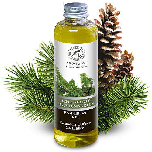Recarga del Difusor de Caña de Agujas de Pino 200ml - 100% Puro y Natural - 0% Alcohol - Set de Fragancia Ambiental para Aromatizar el Aire Interno para Cuartos - Baños - Hogares - Restaurantes