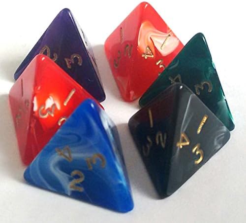 4 Sided Dice Marble x6 D4 Random Colours