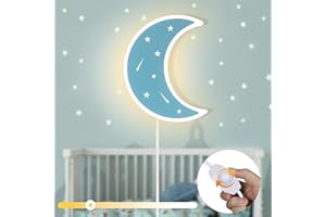 KZT 14W Lampada da Parete Bambini Cameretta Applique LED da Parete Interno con Interruttore Dimmerabile 3000K Bianco Caldo Lampada da Notte Forma di Stella e Luna Luce da Parete per Camera da Letto, Blu