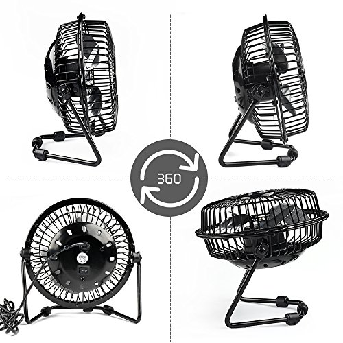 D-FantiX Mini Schreibtisch Ventilatoren, Retro Antique Metal Tisch Lüfter USB Powered Kleine Personal Fan für Haus, Büro, Schwarz (4 ZOLL) - 6