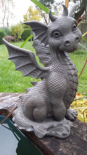 XXL Gartendrache sitzend Kantenhocker Drache Figur - 2