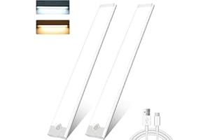 FUNTOOLDE Under Cabinet Kitchen Lights,2 Pack 72 LEDs 3 Modes Motion Sensor under Cupboard kitchen lights,2000mAh USB Rechargeable Stepless Dimming Wardrobe Light,2 Color Temps Closet Light for Kitchen Stairs