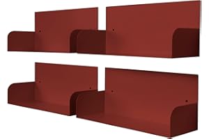 D-Segno - Mensola da muro in metallo, Libreria da parete, Kit di 4 mensole da muro di design, Libreria a muro porta libri, Mensola da parete, Librerie moderne design, Made in Italy (Red, 4 Pezzi)