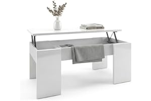 duehome | Mesa de Centro Elevable, Mesita de Salón o Comedor, Modelo Vita, Acabado en Color Blanco Artik, Medidas: 100 cm (Largo) x 50 cm (Ancho) x 45-56 cm (Alto)