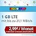 Produktbild discoSURF Internet-Flat 1 GB LTE [SIM, Micro-SIM und Nano-SIM] 24 Monate Vertragslaufzeit (1 GB LTE mit max. 21,1 MBit/s, 2,99 Euro/Monat in den ersten 12 Monaten, danach 6,99 Euro / Monat)