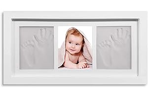 LAZY SPORTS Marco de huellas Kit de Marco de foto de madera Para Manos y Huellas de bebé para niños y niñas. No se agrieta al secar (Rectangulo)