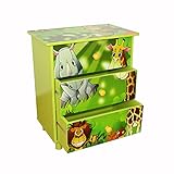 Homestyle4u Kinderkommode Kinderschrank Kinder Schrank Regal Dschungel +Schubladen grün