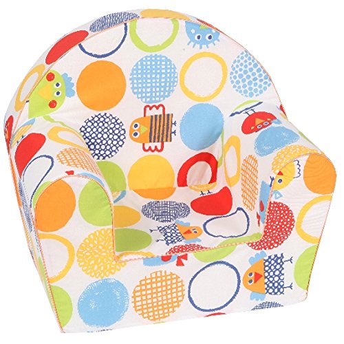 Preisvergleich Produktbild Kindersessel zum toben, spielen, kuscheln oder ein Buch anschauen - Gemütlichkeit ist gesichert / Sitzmöbel mit waschbarem Bezug / komfortabele Polsterung aus Schaumstoff / weißer Stoff mit bunten Motiven / passt in jede Kuschelecke