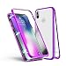 Produktbild Huawei P20 Lite Hülle, Jonwelsy Metallrahmen Magnetische Adsorption Handyhülle mit eingebautem Magnetklappdeckel, Ultra Dünn Gehärtetes Glas Transparente Back Cover für Huawei P20 Lite (Lila)