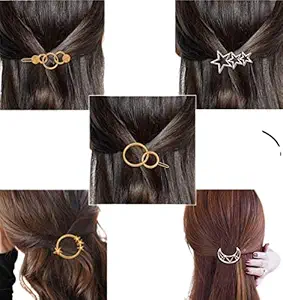 TREXEE 5 Pcs Hair Clip Hair Barrettes Minimalist gold silver hair accessories Hair Pins Moon Triangle Circle Butterfly Hair Clips for Girls Thick Hair Styling (silver2 gold 3)