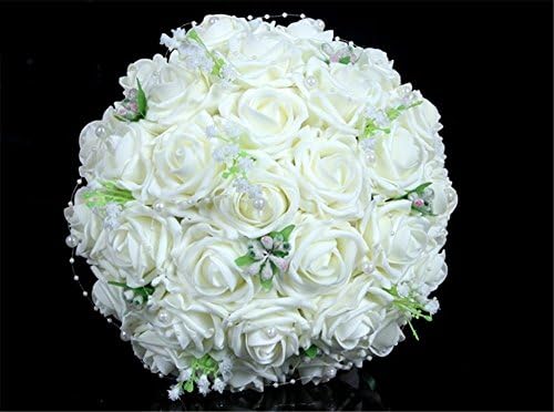 wedding bouquet toss bouquet bridal flower real touch PE Roses Pearls Chain Ribbon Bridal Wedding decor ivory