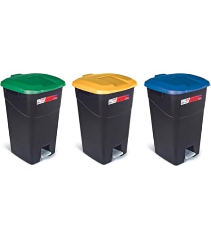 Tre Contenitori Con Riciclaggio Dei Rifiuti Urbani. Camion Della Spazzatura E Raccoglitori Di Raccolta Differenziata Disegno 202338164 - Foto 3