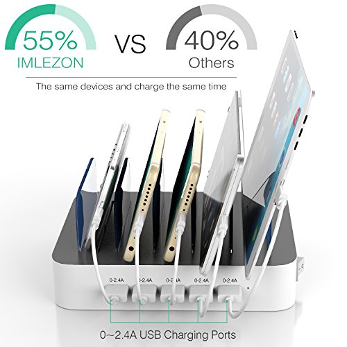 IMLEZON Stations de charge 5 Ports USB Multiport Support Chargeur Station et 5 C  bles pour iPhone iPad Smartphones et Tablettes  Blanc 