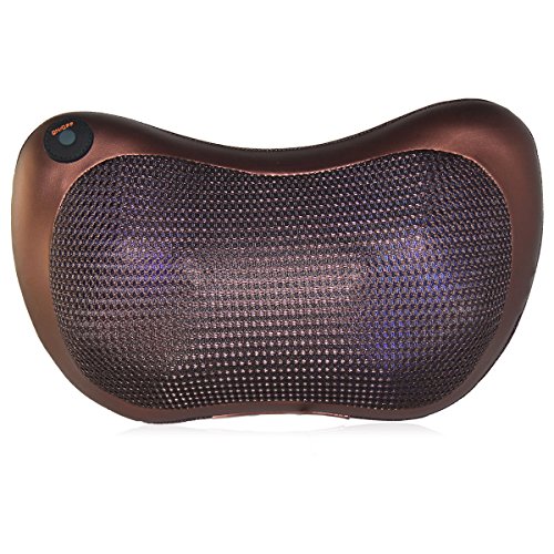 Eléctrico Cuello Espalda Hombro Shiatsu Almohada Masajeador para Hogar, Oficina y Coches (8 Rodillos Térmicos Infrarrojos)