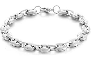 AFSTALR Bracelet Graine de Café Homme Gourmette Argent Noir Or en Acier Inoxydable - Chaine Grain de Cafe Longueur 18/22/24cm, Largeur 6/9/11mm