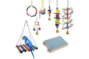 upain Bird Toys 8 Pack Parrot Toy Set Bells Hanging Swing Shredding Chewing Toy for Cage Bird Ringneck Parrot Parakeets Cockatiels Macaws Finches Mynah Budgies Small Birds