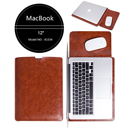 WALNEW Schlanke Leder New MacBook Air 12 Zoll Hülle, MacBook Schutzhülle, Hülle, Case, Cover, New MacBook Air 12 Zoll Hülle mit Handgriff, geschütztes Inneres und externes Mousepad - 2
