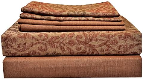 Just Linen 350 Thread Count 100% Egyptian Quality Cotton Genuine Jacquard Damask Abstract design, Multicolor, Double Size Bedding Sheet Set with 4 Pillow Cases &amp; 18" Deep Pocketed Fitted Sheets