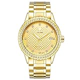 Luxry Gold Herren Automatik Diamant Edelstahl Saphir Uhr Wasserdicht mit Datum
