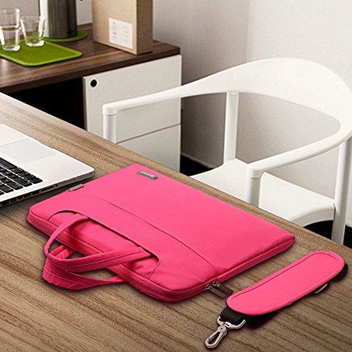 Qishare 11,6-12 Zoll Multifunktions-beweglicher dünner heller Laptop-Schulter-Beutel-Aktenkoffer-Notizbuch-Computer-Taschen-Kasten Ultrabook Netbook tragender Fall-Tablette / Laptop / Chromebook / Macbook / Messenger Fall mit Handgriff und tragendem Bügel für Acer / Asus / Dell / Fujitsu / Lenovo / HP / Samsung / Sony / Toshiba Computer (11,6-12 Zoll, Rosa) - 6