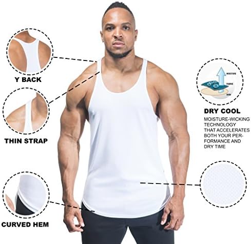 MENS PLAIN POLYESTER BODYBUILDING GYM STRINGER VEST Y BACK RACERBACK TANK TOP RACER DRY COOL WHITE