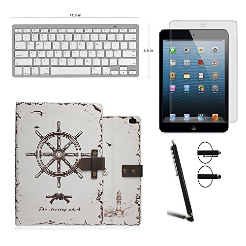 Apple iPad Mini1 iPad Mini2 iPad Mini 3 keyboard case , Boriyuan Black Night /Chic Retro Vintage Luxury Leather Case Cover For Apple iPad Mini1 iPad Mini2 iPad Mini 3 7.9 Inch - With Built-in Stand / Smart Cover Auto Wake & Sleep / Insert Buckle Design 7.9 Inch With Free Wireless Keyboard + Screen Protector+ Stylus