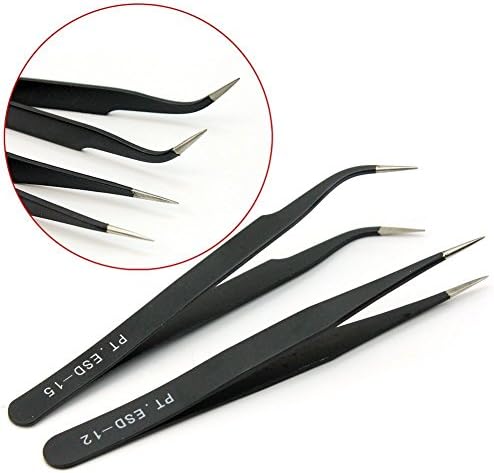 Tweezers Straight Curved For Individual Eyelash Extensions Professional Stainless Steel (ST4)