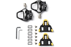 ANSJS Pedali per bici da strada, pedali leggeri per bicicletta senza clip con tacchetti, set compatibile con sistema SPD-SL, galleggiante a 6 gradi senza clip (R21)