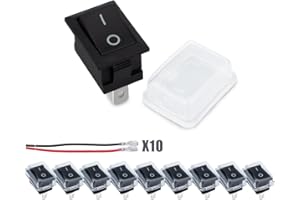 Innfeeltech 10 Pcs Mini Interruptor Basculante Negro KCD1-101 Interruptor de Palanca de 2 Pines y 2 Posiciones, 20 Cables (10 Negro, 10 Rojo) con 10 Tapas Impermeables