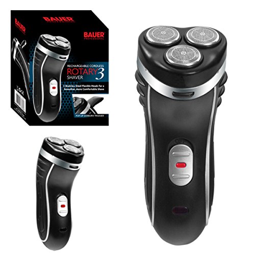Bauer Rechargeable Cordless Men's Rotary 3 Three Headed Shaver with Trimmer