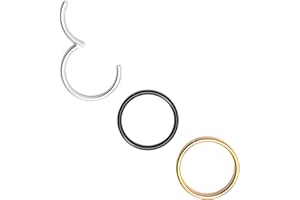 Body CAC 3PCS-20G 18G 16G 316L Surgical Steel Segment Clicker Hinged Nose Rings Hoop Septum Piercing Lip Helix Cartilage Earrings Diameter 5mm to 12mm, Gold-Silver tone-Black-Rose gold