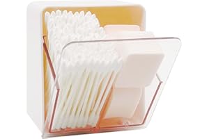 MOYACA Cotton Balls QTip Holder Canister for Cotton Rounds, Swabs, Floss, Dispenser Container Box with 2 Compartments, Bathroom Vanity Countertop Storage Organizer, White