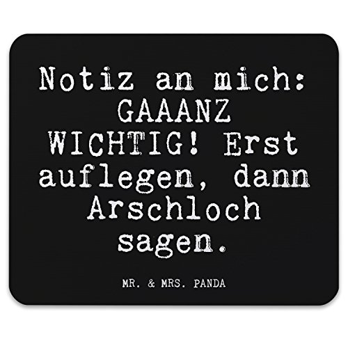Mr. & Mrs. Panda Mauspad Druck Spruch "Notiz an mich: GAAANZ WICHTIG! Erst auflegen, dann Arschloch sagen." - 100% handmade aus Naturkautschuk - Mouse Pad, Mousepad, Computer, PC, Männer, Mauspad, Maus, Geschenk, Druck, Schenken, Motiv, Arbeitszimmer, Arbeit, Büro Spruch, Freundin, Geschenk Frau, Junggesellinnenabschied, Frauen, Exfreund, Single, Liebeskummer Spruch Sprüche Lustig Spass Geschenk Geschenkidee Zitate