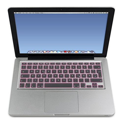 kwmobile Tastaturschutz Apple MacBook Air 13“/ Pro Retina 13“/ 15“ – QWERTZ Silikon Laptop Tastaturfolie – Notebook Tastaturschutzfolie Rahmen Design Pink Transparent - 4