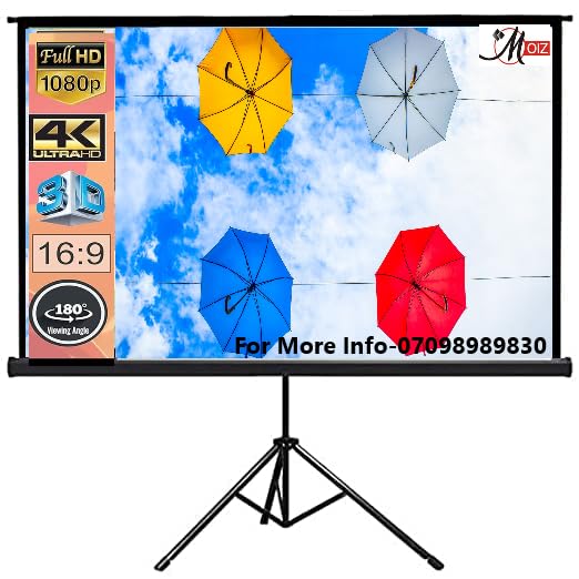 MOIZ Cineview 7 x 4 Feet Tripod Projector Screen Full HD 1080P UHD-3D-4K Technology 92 Inch Diagonal 16:9 Aspect Ratio Comes with Stand(White) Recently launched