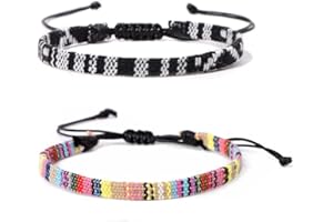 LONSVTTU 2 Piezas Tobilleras Surferas Mujer y Hombre - Tobillera Fina Estilo Hippie - Accesorios Festivales y Playa - Hechos a Mano - Resistente al Agua y Ajustable(Blanco y negro + color)