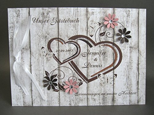 Gästebuch zur Hochzeit mit Namen 10000 Holzoptik altrosa