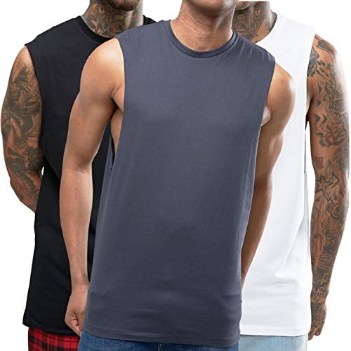 Distinkt Youth 3 Pack Sleeveless T Shirt with Dropped Arm Hole Vest Tank Top White Black Grey