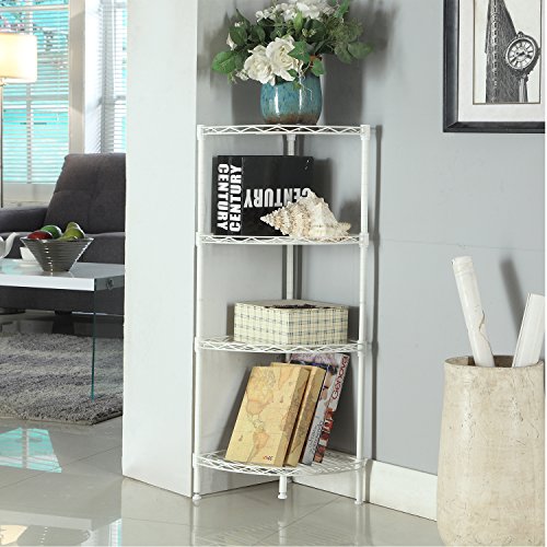 HOMFA Eckregal metall Küchenregal Badregal Standregal aus mentall Material höhenverstellbar 4 Ablagen 30x30x90cm belastbarkeit 100kg Weiß - 7