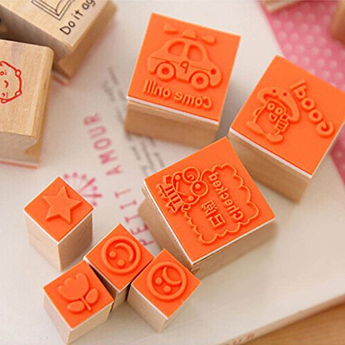 ?HuntGold 15 Stück Cartoon Holz Mini Stempel Lehre Kommentare Ermutigen Kinder Briefmarken - 8