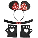 Maus Kostüm Disney Mäusekostüm 3 tlg. Minnie Mouse Kostümset Mauskostüm Set Karnevalskostüme Damen Tier Mottoparty Verkleidungsset Tierkostüm Mäuschen