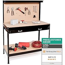 TecTake 400855, Banco de trabajo 120 x 60 x 156 cm Mesa de trabajo para taller bricolaje pared herramientas cajón