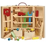 Conjunto de 26 piezas; El juego incluye herramientas de juguete, tornillos y caja de herramientas con compartimentos para organizar las herramientas