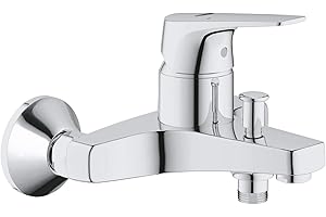 GROHE Start Flow – Exposed Wall Mounted 1 Metal Lever Bath Mixer Tap (Automatic Bath/Shower Diverter, 46 mm Ceramic Cartridge, Integrated Non-Return Valve, Metal Wall escutcheons), Chrome, 23772000