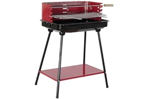 Barbacoa de Carbón con Patas DKD Home Decor Rojo 53 x 37 x 80 cm Acero (53 x 37 x 80 cm)