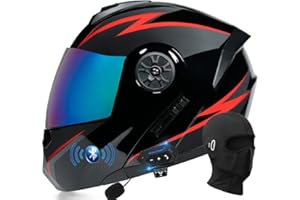 ACLFF Motorbike Bluetooth Modular Helmet Full Face Flip Up Motorcycle Helmet, DOT/ECE Approved, Lightweight Ventilation Design, with Double Visor Microphone, for Adult Men and Women S~XL