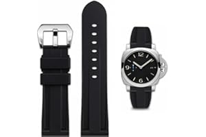 FOUUA Gummi Uhrenarmband Panerai Armband 22mm 24mm 26mm Uhrenarmband Wasserfest Gummi Silikon Gebürstete Edelstahl Silber Schnalle kompatibel mit Panerai Armband Unisex