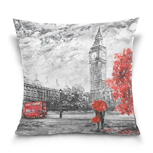 CrownLiny Big Ben Autumn Landscape Square Throw Pillow Case Cotton Velvet Cushion Cover 18' x 18'