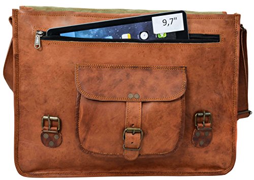 Gusti Leder nature „Alex 17“ Umhängetasche Laptoptasche 17 Zoll Ledertasche Vintage Ledertasche Unitasche Collegetasche Lehrertasche Bürotasche Arbeitstasche Aktentasche Umhängetasche Groß Braun U23n-6 - 5